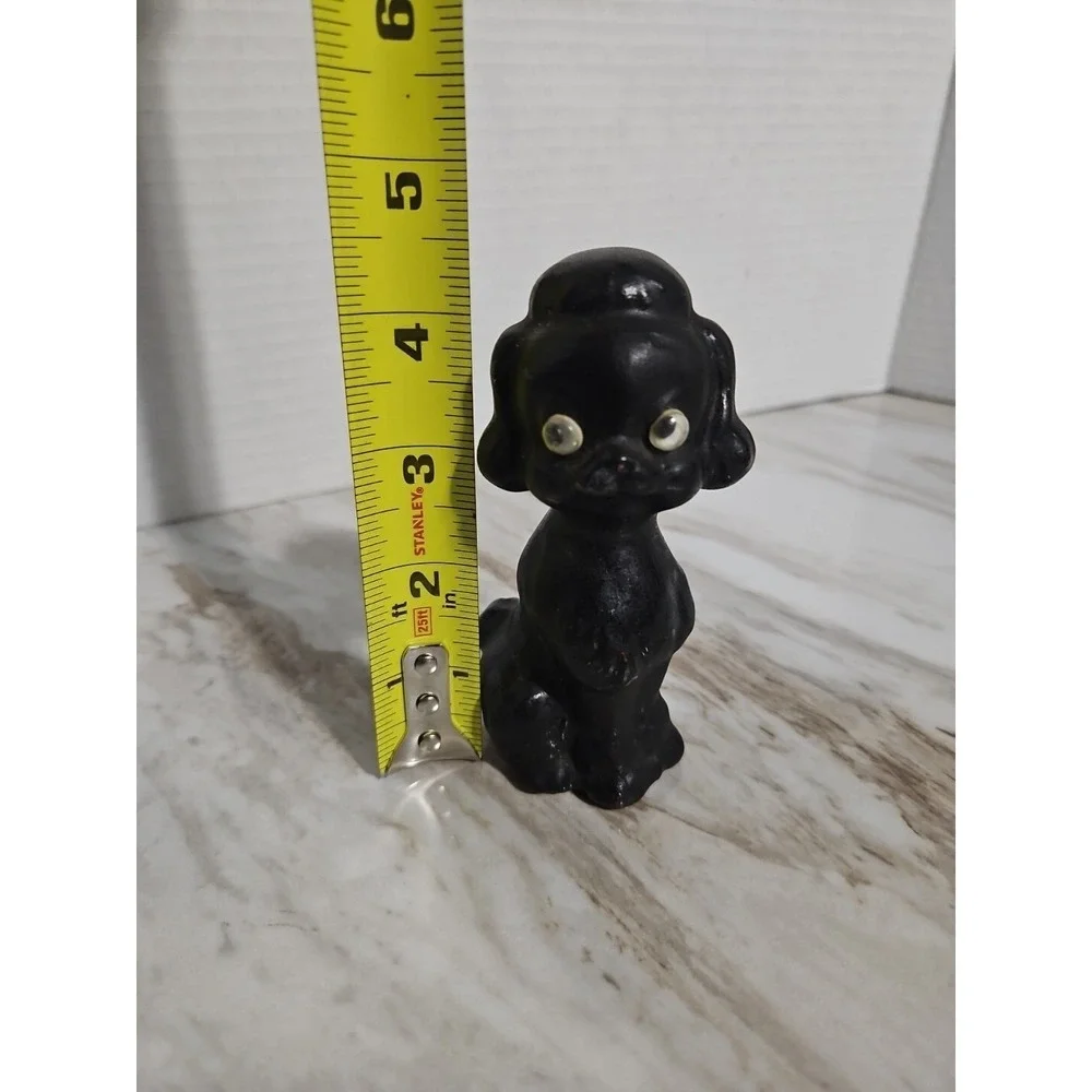 Vintage Black Poodle Dog Coal Halloween Figurine Googly Eyes Decor Puppy